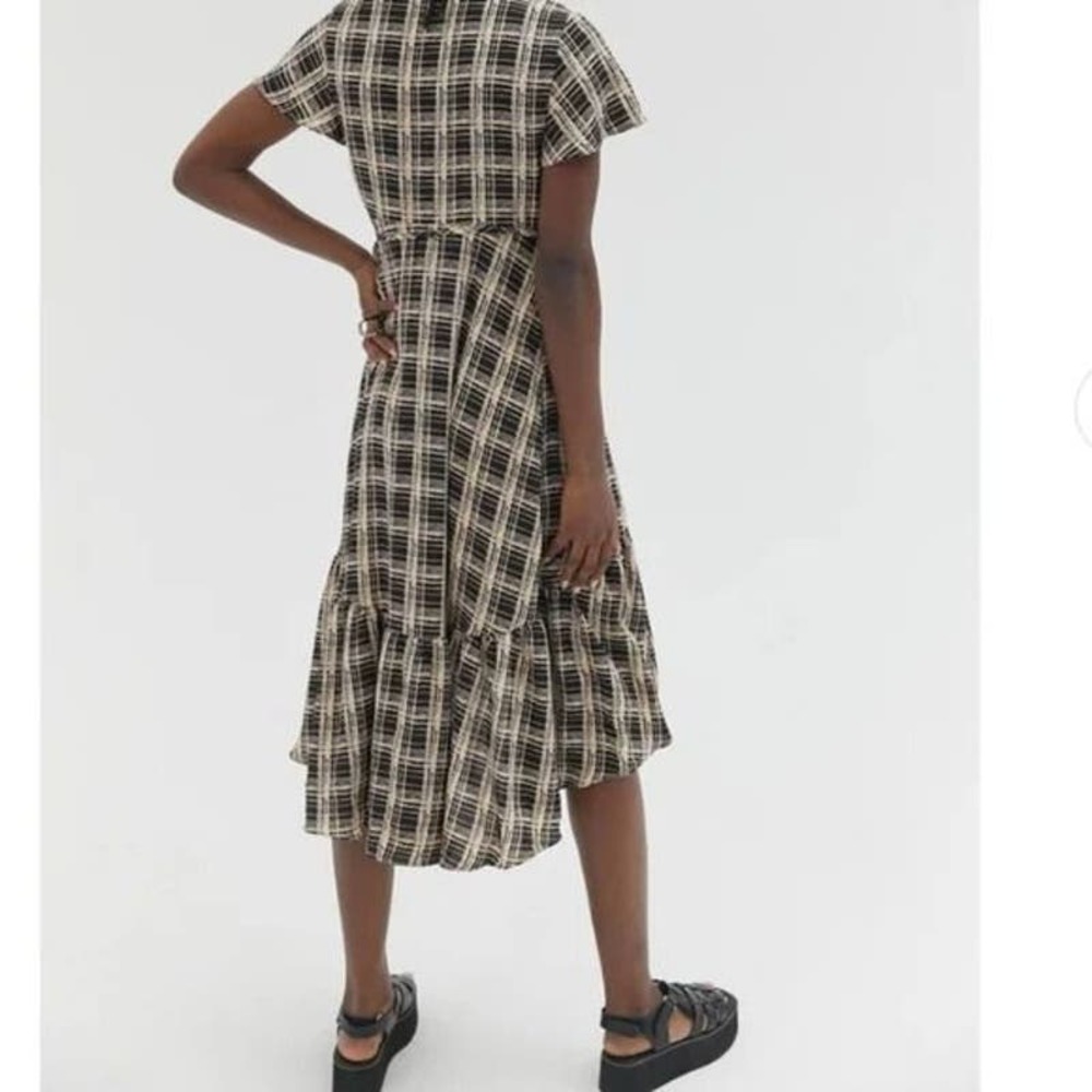 Urban Outfitters Daphne Boho Black Print Short Sleeve Wrap High Low Midi Dress - Picture 3 of 13